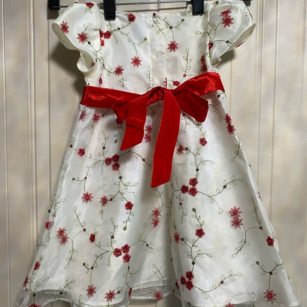 Red Beautiful Great Condition Floral Girls Dress Size 24 Months - Picture 5 of 7